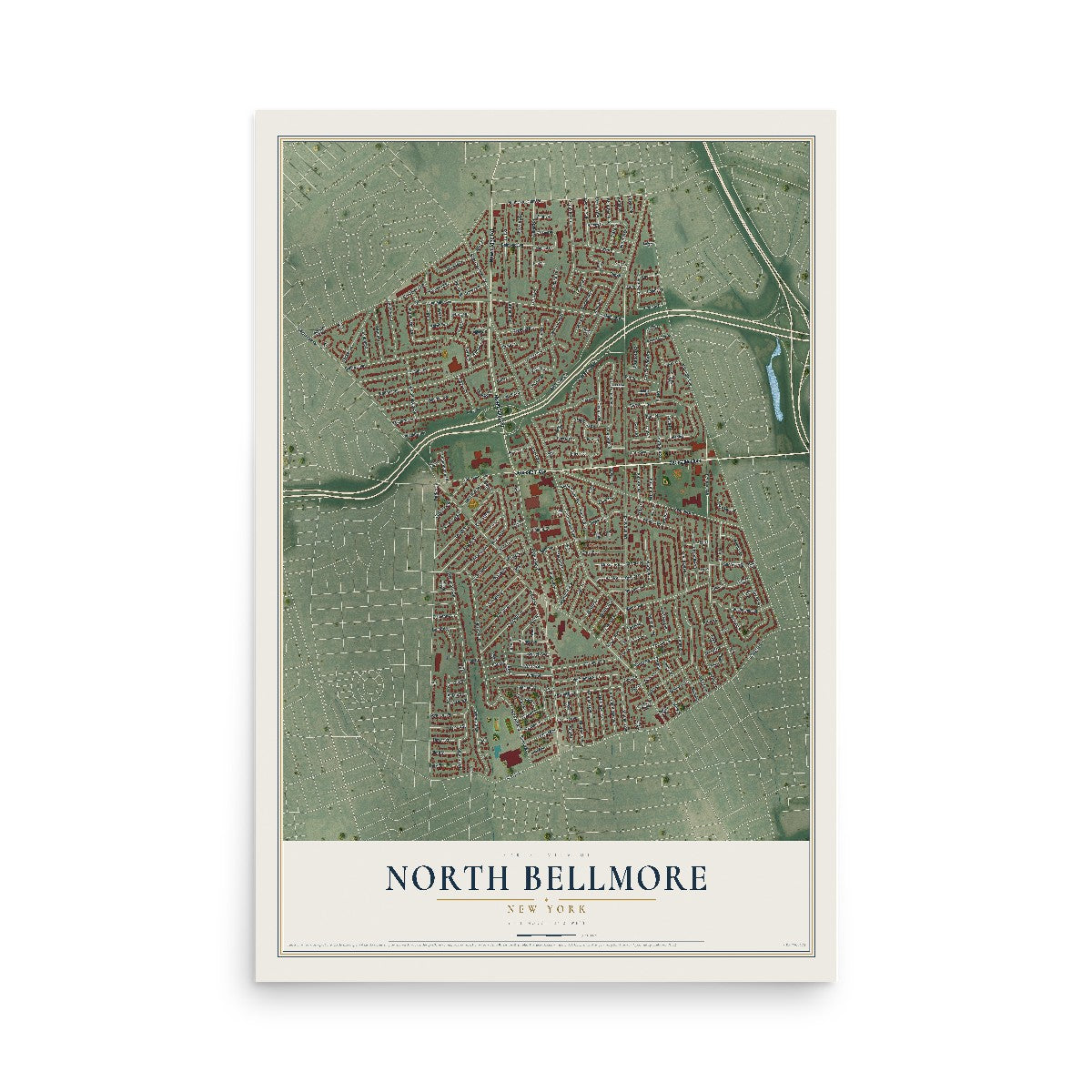 North Bellmore, New York map print, 12" x 18" Archival Matte Print mockup