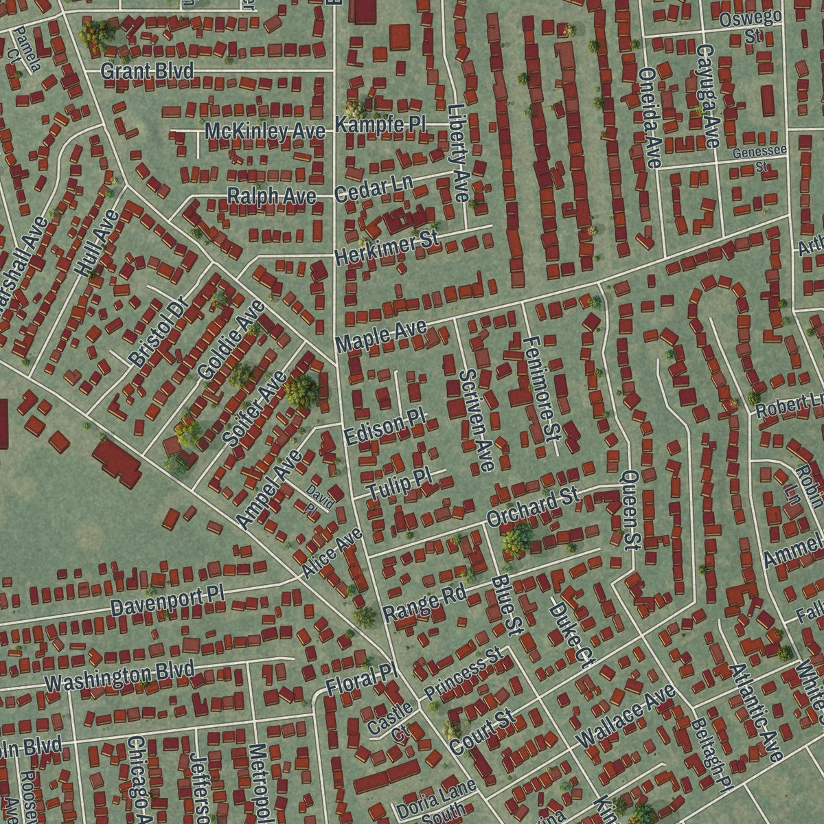 Close-up 1 of the North Bellmore, New York map artwork