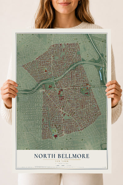 North Bellmore, New York map print, 18" x 24" Archival Matte Print mockup