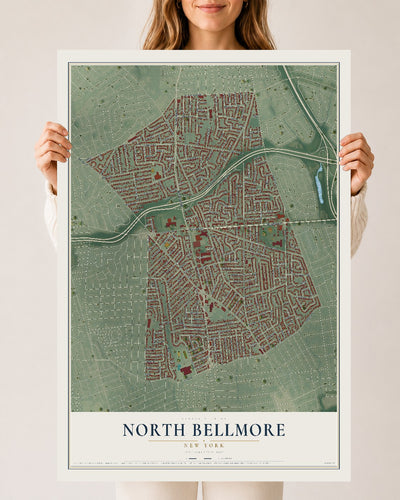 North Bellmore, New York map print, 24" x 36" Archival Matte Print mockup