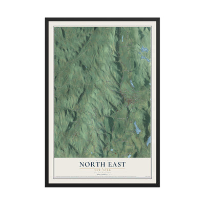 North East, New York map print, 12" x 18" W/ Black Ayous Wood Frame mockup