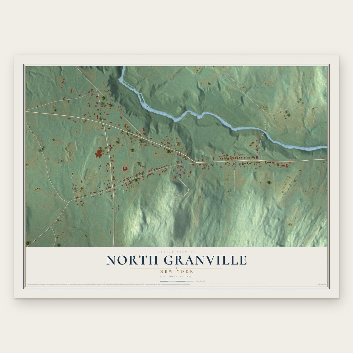 North Granville, New York map print, the full design