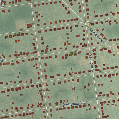 Close-up of the map of North Great River, New York print showing street and building detail