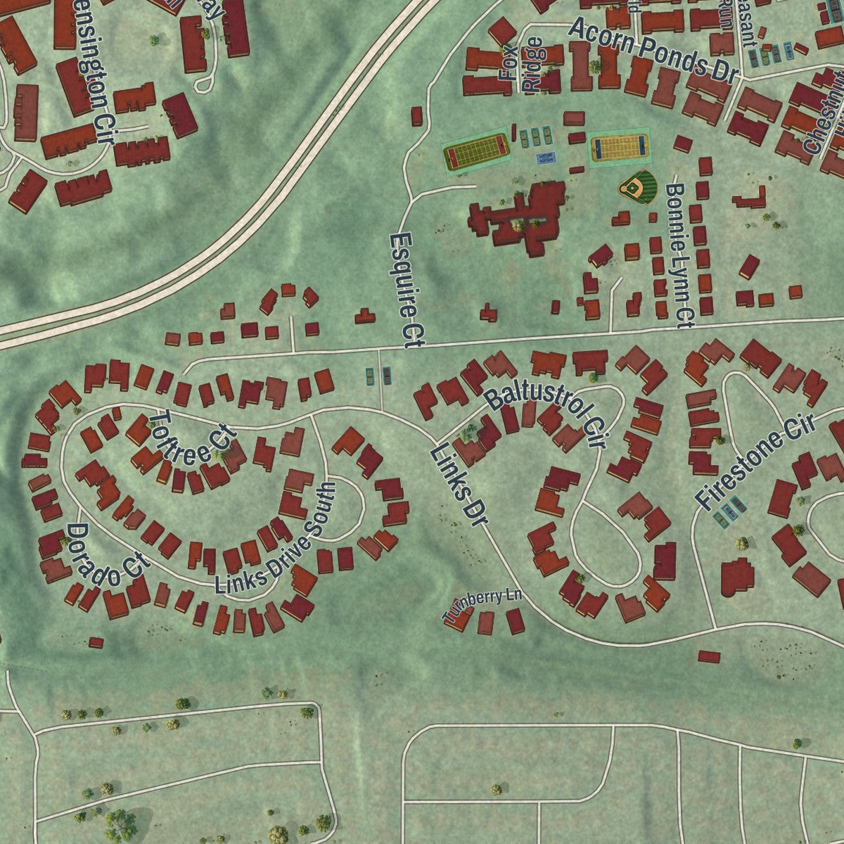 Close-up 2 of the North Hills, New York map artwork