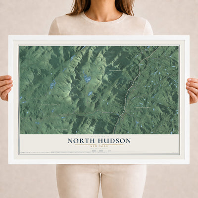 North Hudson, New York map print, 18" x 24" W/ White Ayous Wood Frame mockup