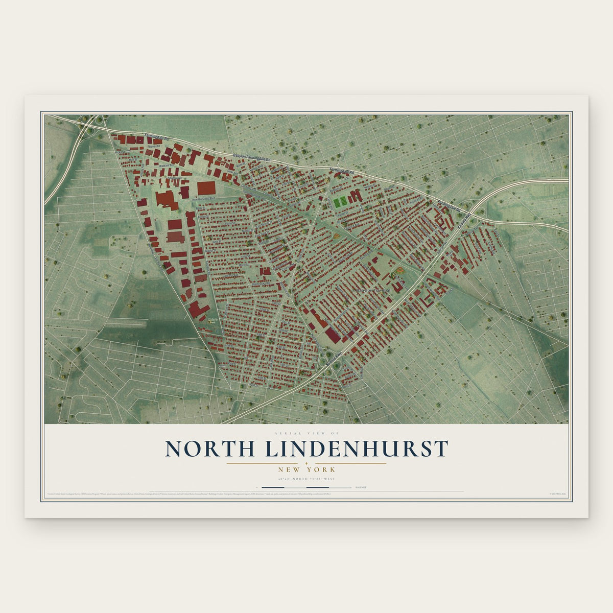 North Lindenhurst, New York map print, the full design