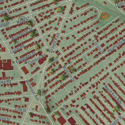 Close-up of the map of North Lindenhurst, New York print showing street and building detail