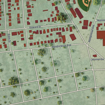 Close-up of the map of North Lynbrook, New York print showing street and building detail