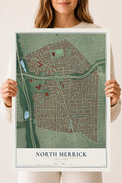 North Merrick, New York map print, 18" x 24" Archival Matte Print mockup