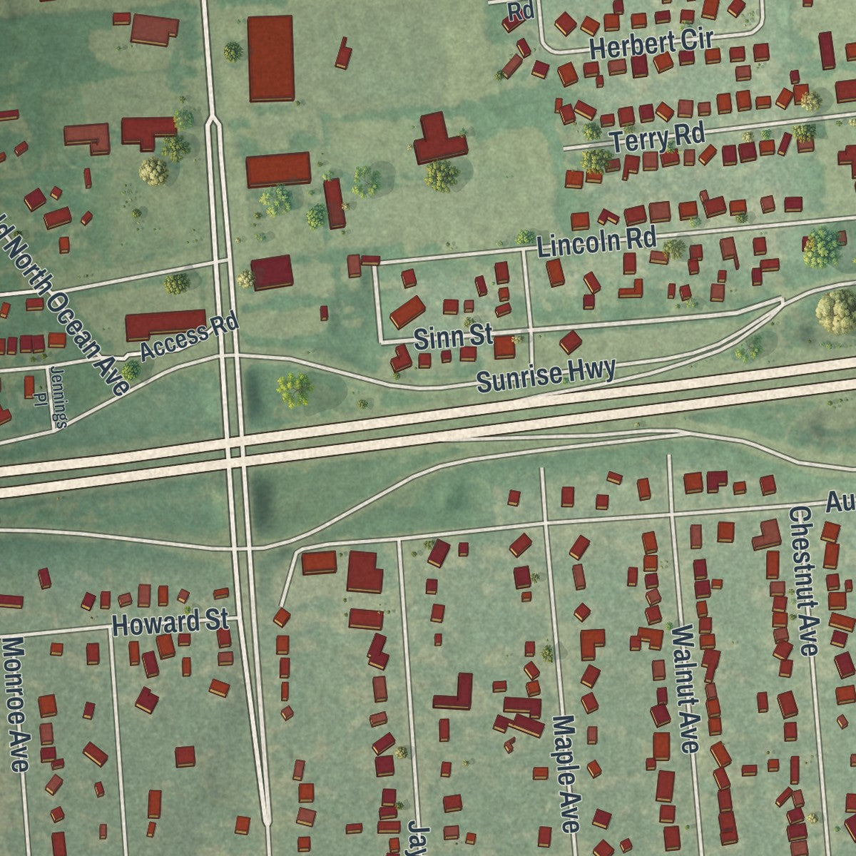 Close-up 1 of the North Patchogue, New York map artwork
