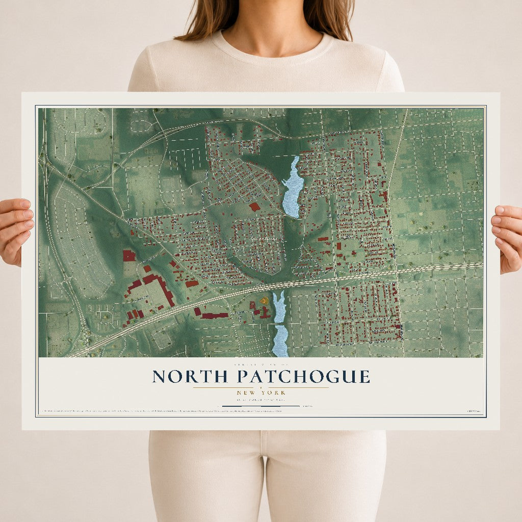 North Patchogue, New York map print, 18" x 24" Archival Matte Print mockup
