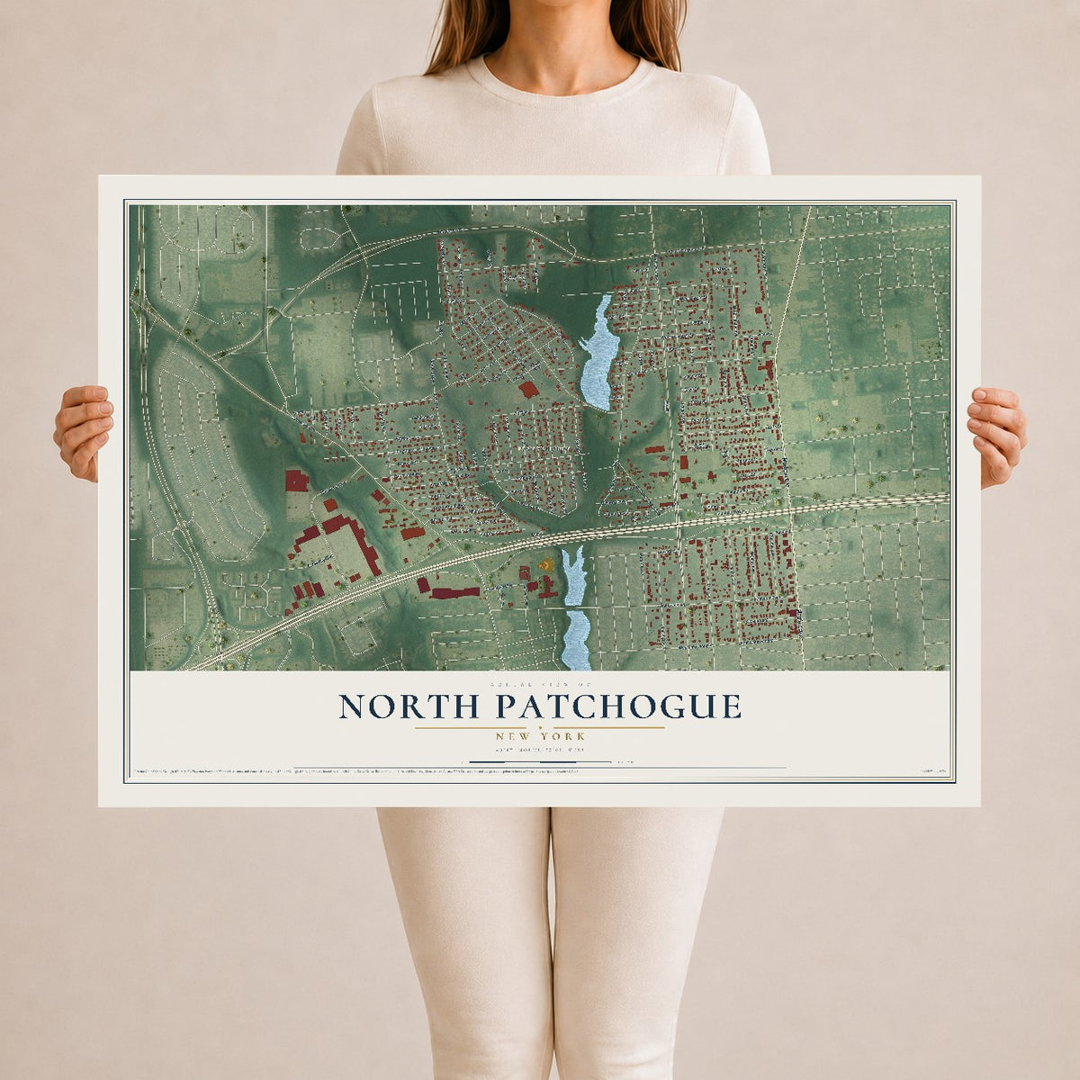 North Patchogue, New York map print, 24" x 36" Archival Matte Print mockup