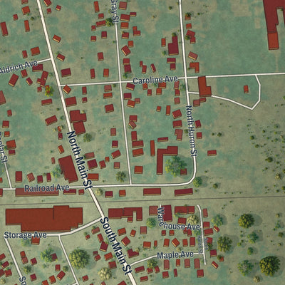 Close-up of the map of North Rose, New York print showing street and building detail