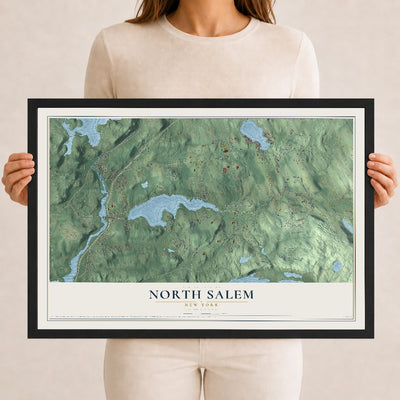 Map of North Salem, New York, 12 x 18 inch print in a black wood frame
