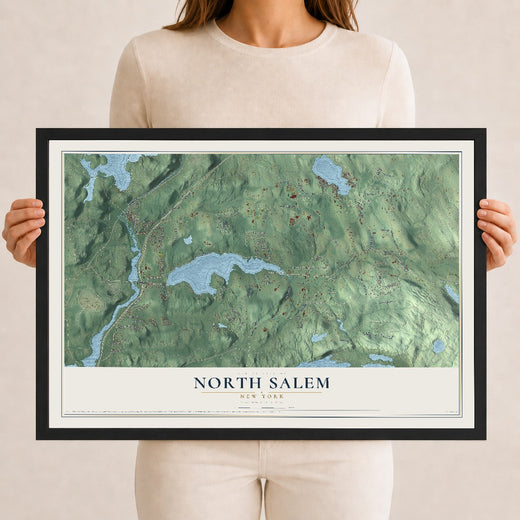 Map of North Salem, New York, 12 x 18 inch print in a black wood frame