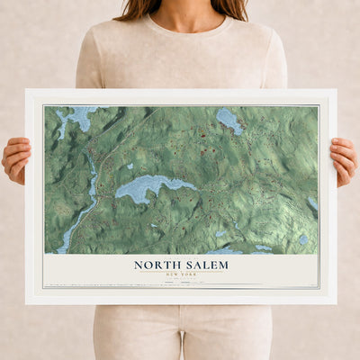 Map of North Salem, New York, 12 x 18 inch print in a white wood frame