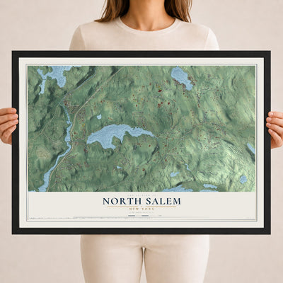 North Salem, New York map print, 18" x 24" W/ Black Ayous Wood Frame mockup