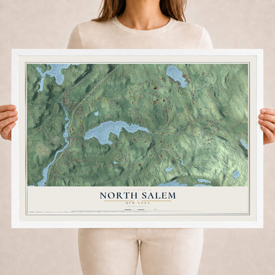 North Salem, New York map print, 18" x 24" W/ White Ayous Wood Frame mockup