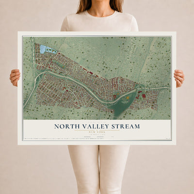 North Valley Stream, New York map print, 24" x 36" Archival Matte Print mockup