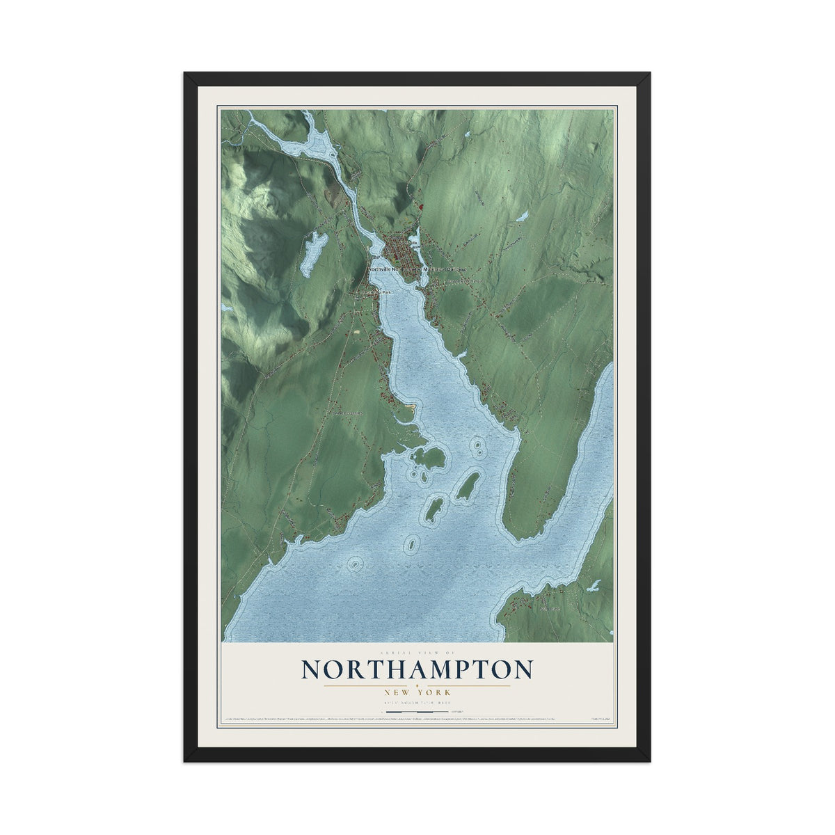 Northampton, New York map print, 12" x 18" W/ Black Ayous Wood Frame mockup