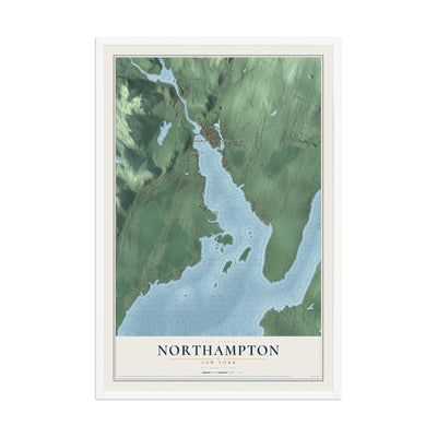 Northampton, New York map print, 12" x 18" W/ White Ayous Wood Frame mockup