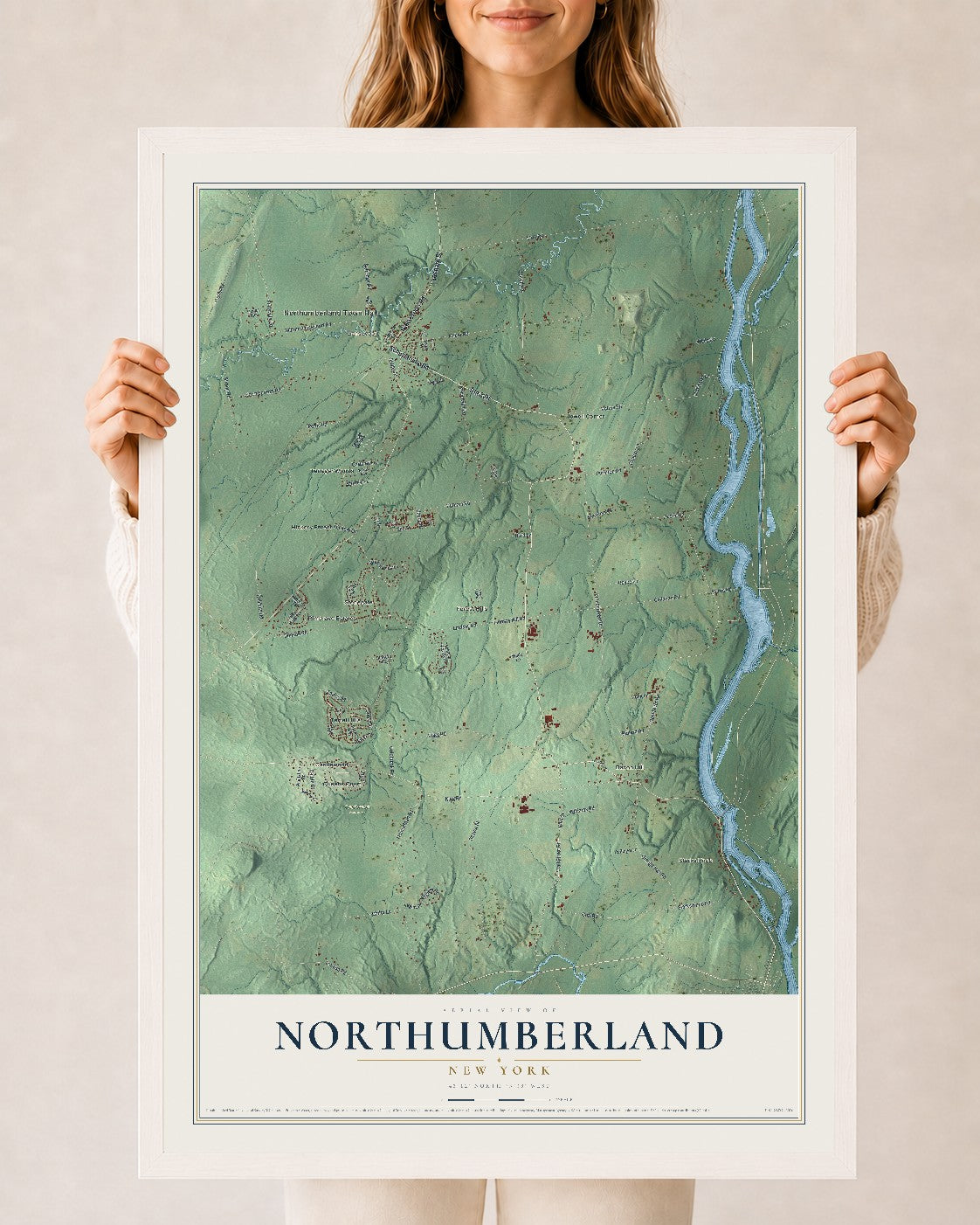 Northumberland, New York map print, 24" x 36" W/ White Ayous Wood Frame mockup