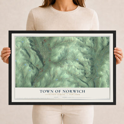 Norwich, New York map print, 12" x 18" W/ Black Ayous Wood Frame mockup