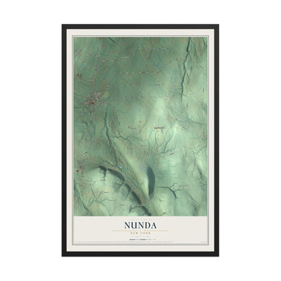 Nunda, New York map print, 12" x 18" W/ Black Ayous Wood Frame mockup