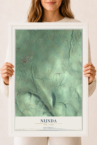 Nunda, New York map print, 18" x 24" W/ White Ayous Wood Frame mockup