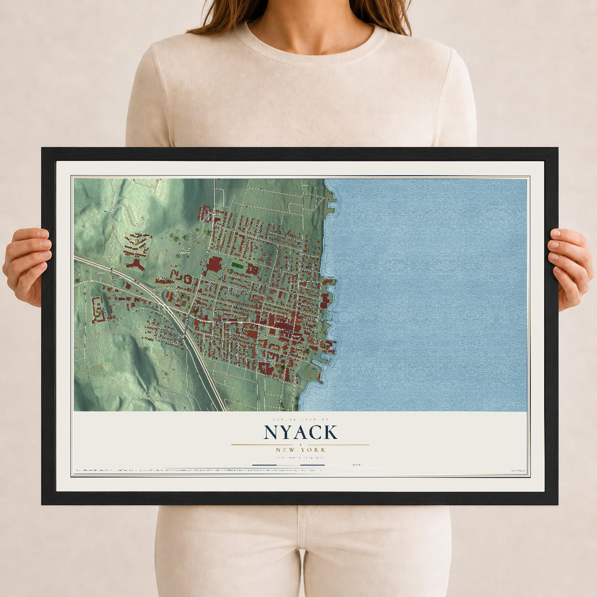 Nyack, New York map print, 12" x 18" W/ Black Ayous Wood Frame mockup