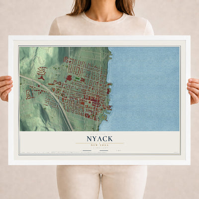 Nyack, New York map print, 18" x 24" W/ White Ayous Wood Frame mockup