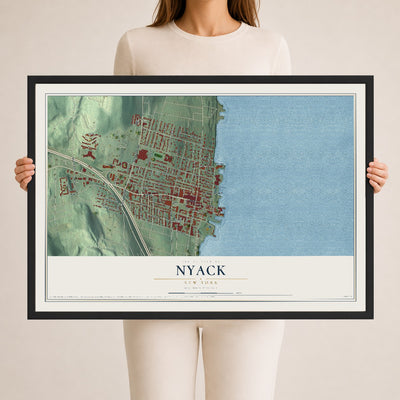 Nyack, New York map print, 24" x 36" W/ Black Ayous Wood Frame mockup