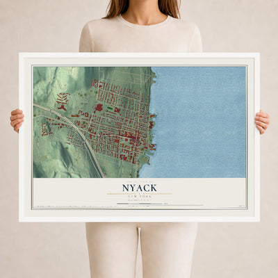 Nyack, New York map print, 24" x 36" W/ White Ayous Wood Frame mockup