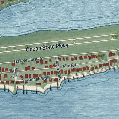 Close-up of the map of Oak Beach, New York print showing street and building detail