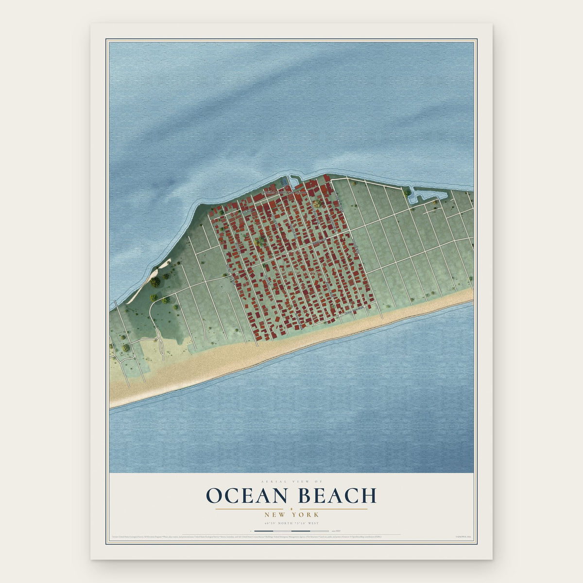 Ocean Beach, New York map print, the full design