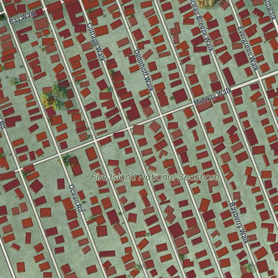Close-up of the map of Ocean Beach, New York print showing street and building detail
