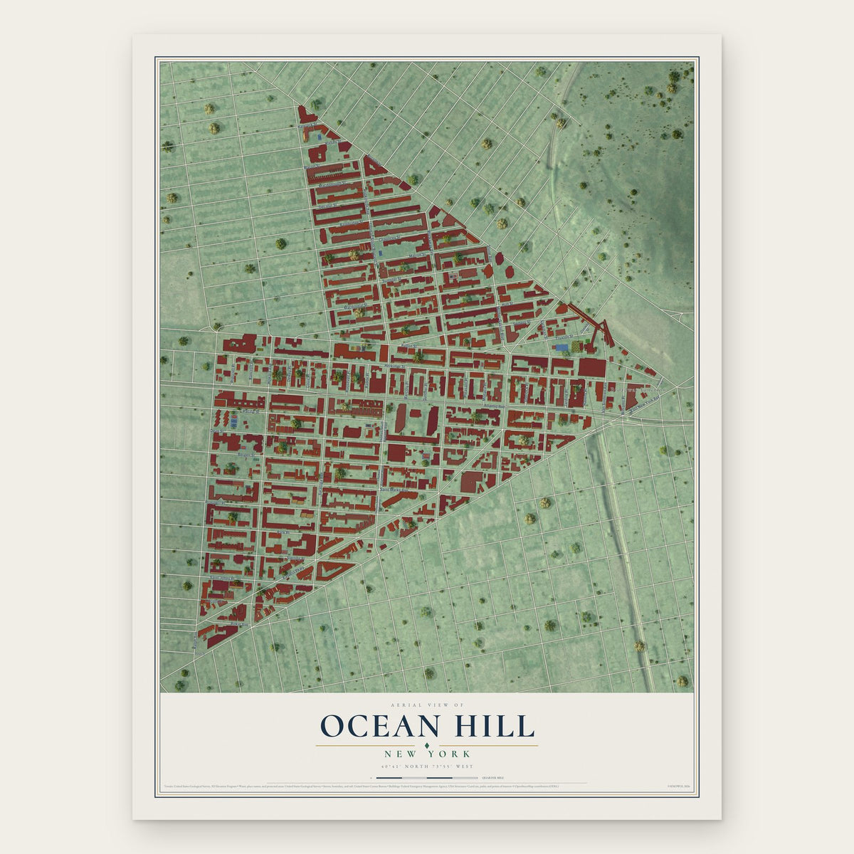 Ocean Hill, New York map print, the full design