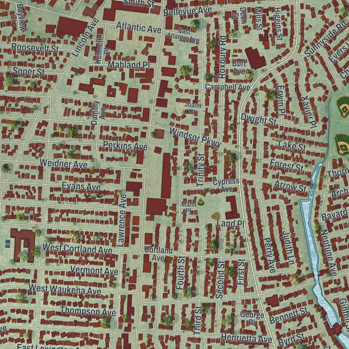 Close-up 1 of the Oceanside, New York map artwork