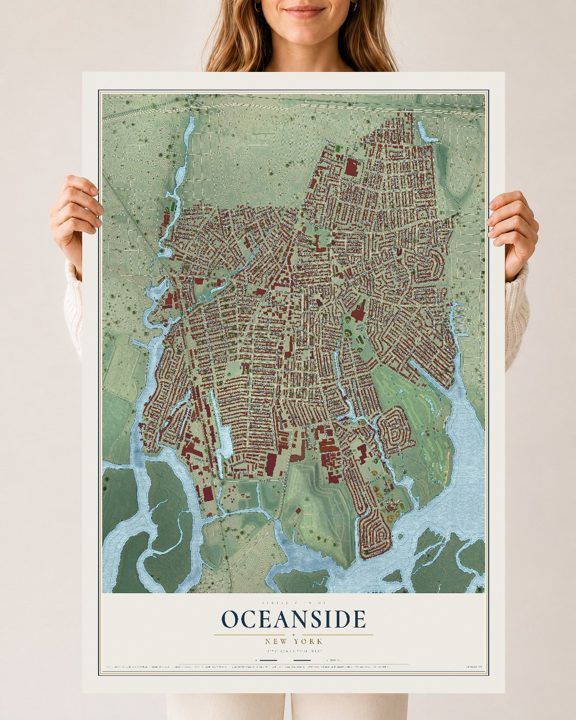 Oceanside, New York map print, 24" x 36" Archival Matte Print mockup