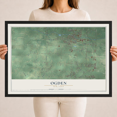 Ogden, New York map print, 18" x 24" W/ Black Ayous Wood Frame mockup