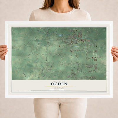 Ogden, New York map print, 18" x 24" W/ White Ayous Wood Frame mockup