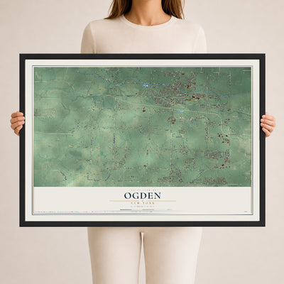 Ogden, New York map print, 24" x 36" W/ Black Ayous Wood Frame mockup