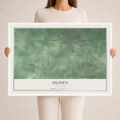 Ogden, New York map print, 24" x 36" W/ White Ayous Wood Frame mockup