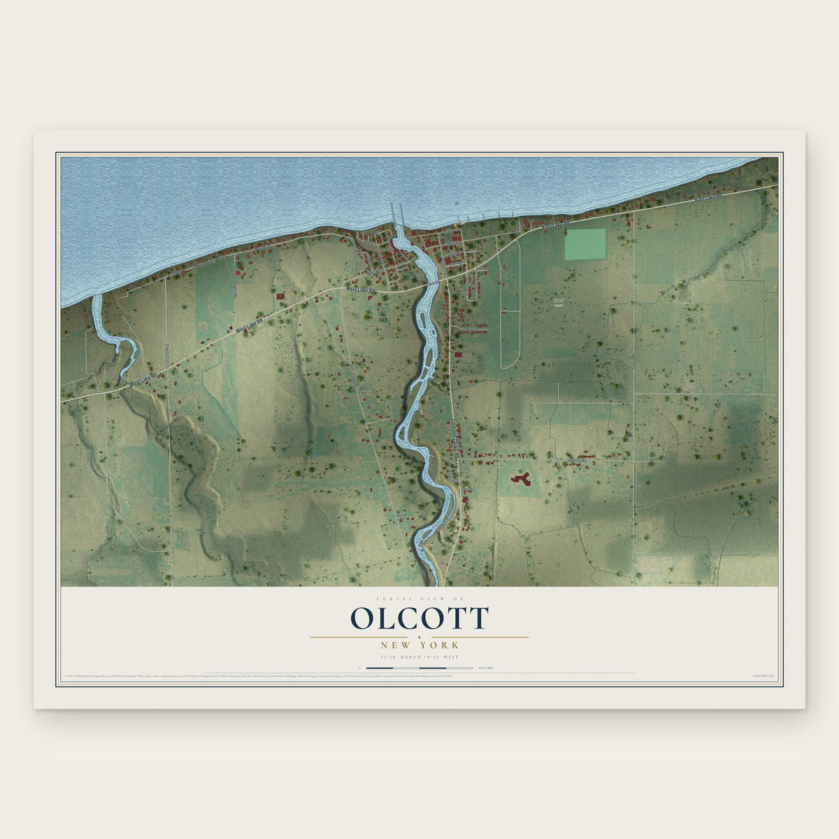Olcott, New York map print, the full design