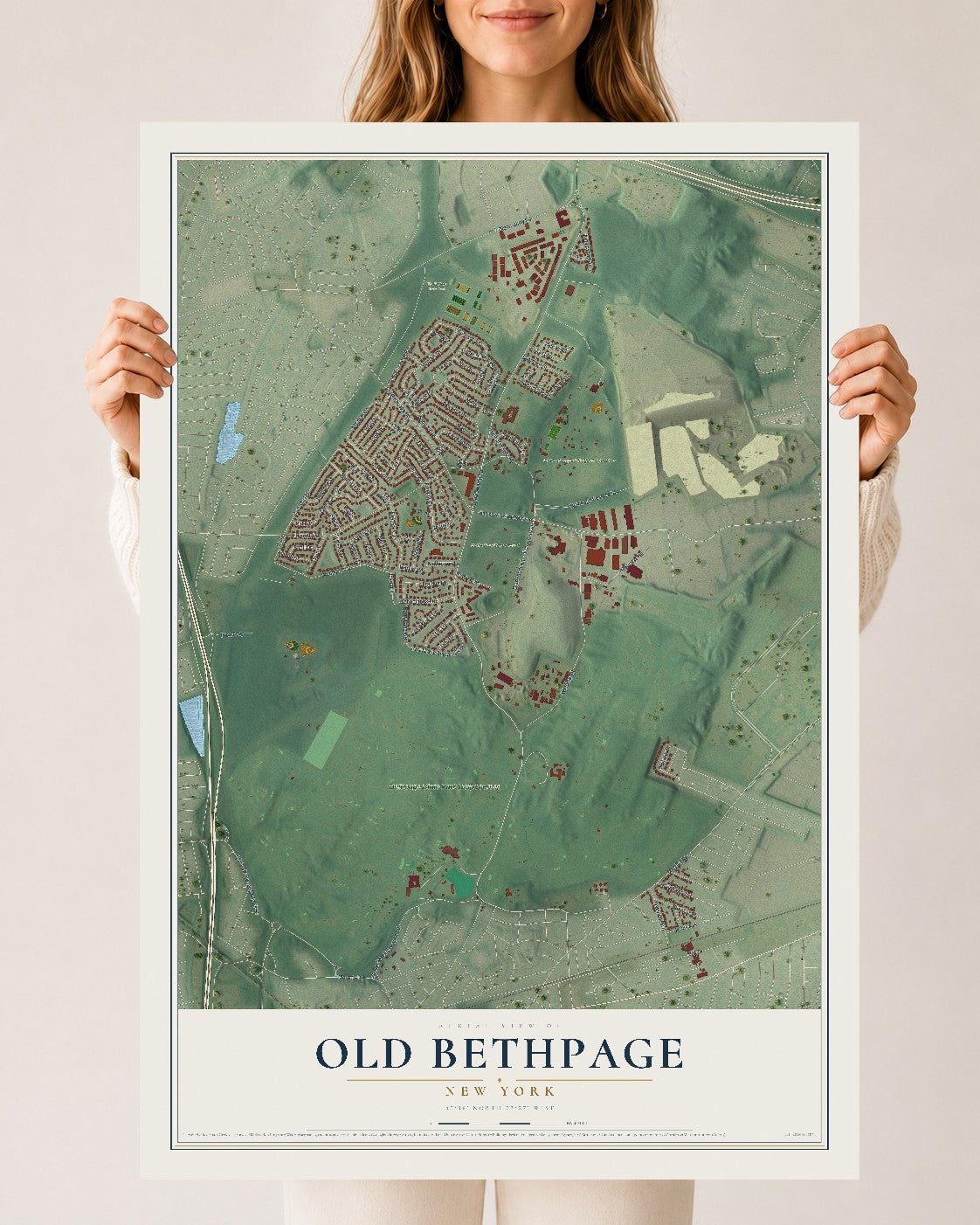 Old Bethpage, New York map print, 24" x 36" Archival Matte Print mockup