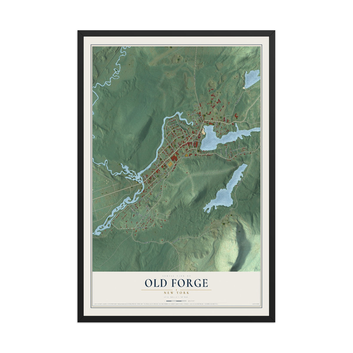 Old Forge, New York map print, 12" x 18" W/ Black Ayous Wood Frame mockup