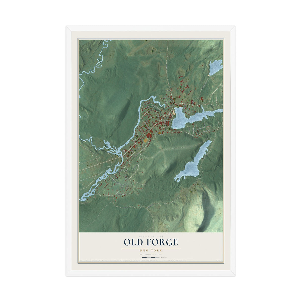 Old Forge, New York map print, 12" x 18" W/ White Ayous Wood Frame mockup