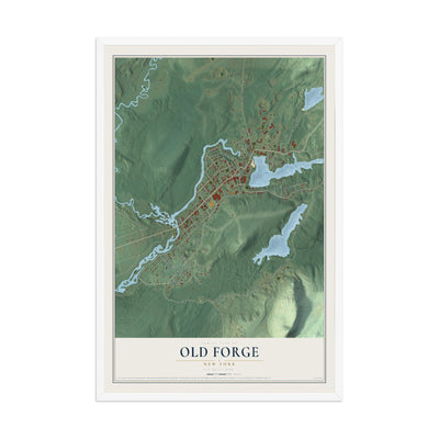 Old Forge, New York map print, 12" x 18" W/ White Ayous Wood Frame mockup