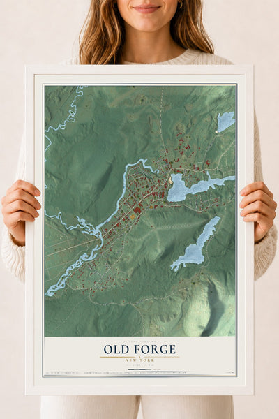 Old Forge, New York map print, 18" x 24" W/ White Ayous Wood Frame mockup