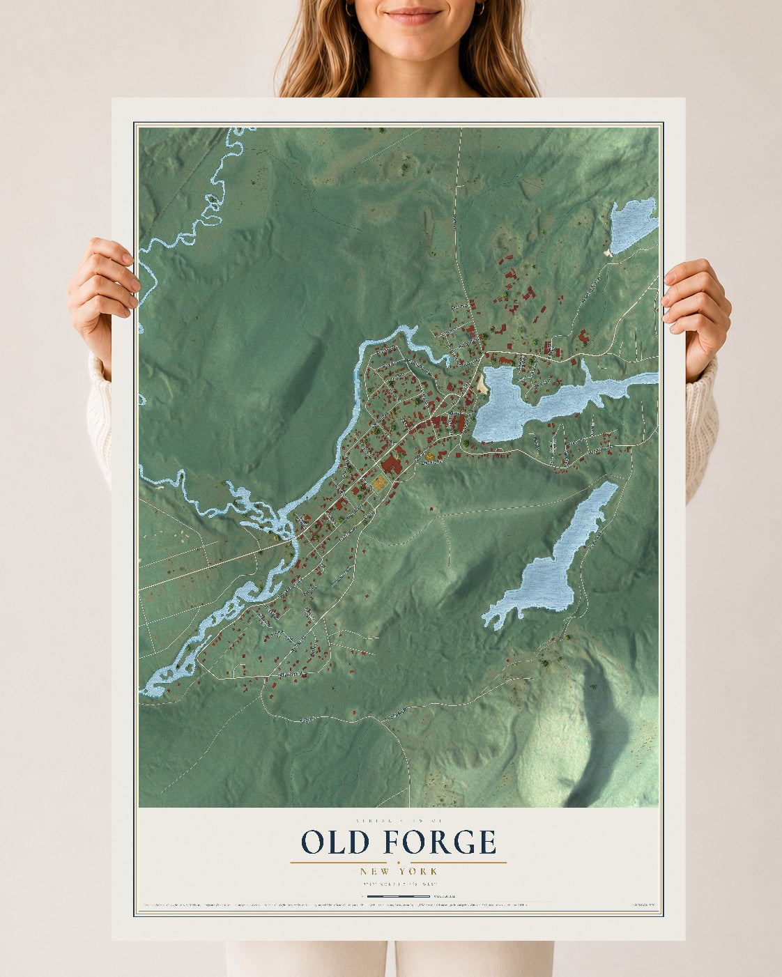 Old Forge, New York map print, 24" x 36" Archival Matte Print mockup